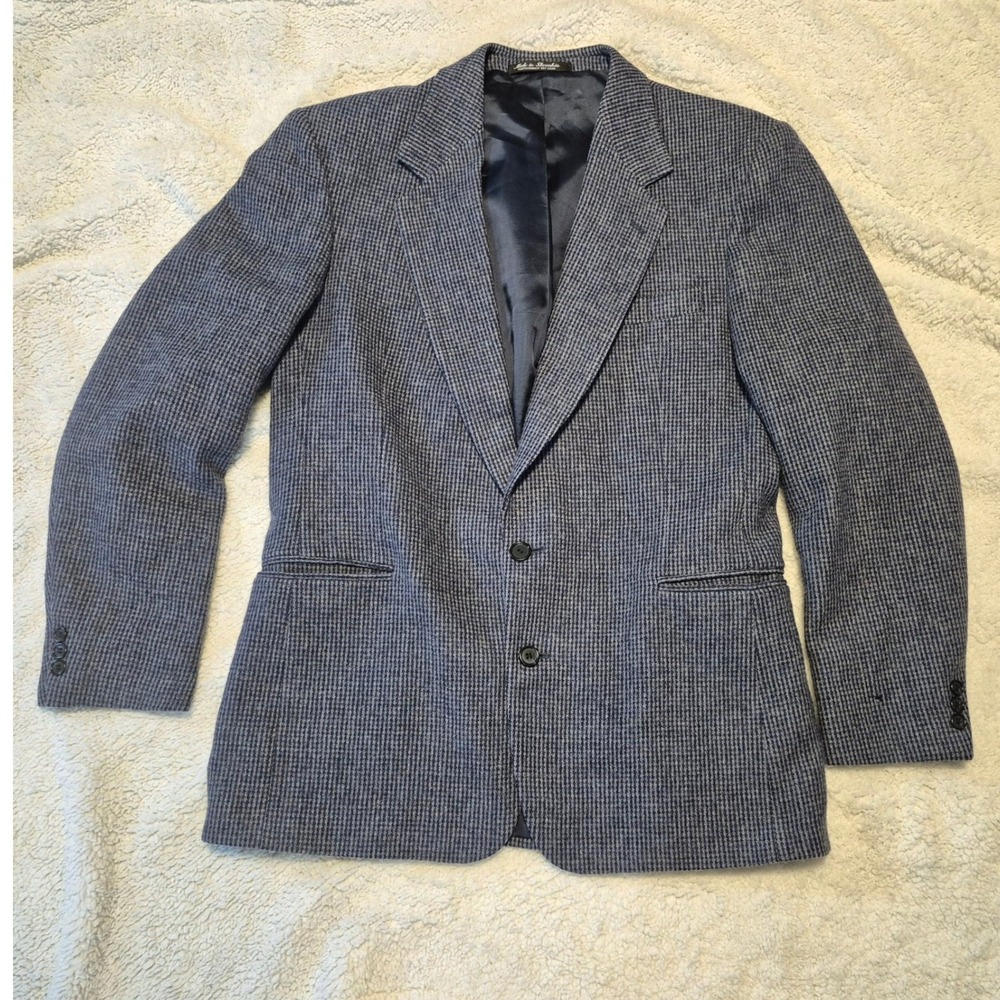 Barrington Mens 42L Wool Tweed Blazer Blue Grey Check Vintage Sport Coat 83722